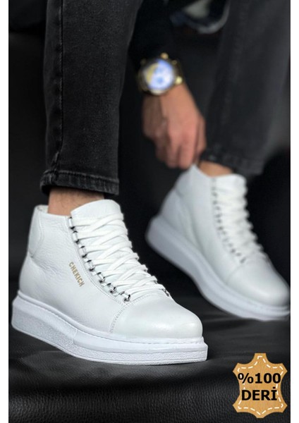 Bağcıklı Deri Erkek Sneaker Bot Beyaz fiyatları