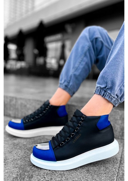Bağcıklı Erkek Sneaker Bot Siyah Saks Mavi