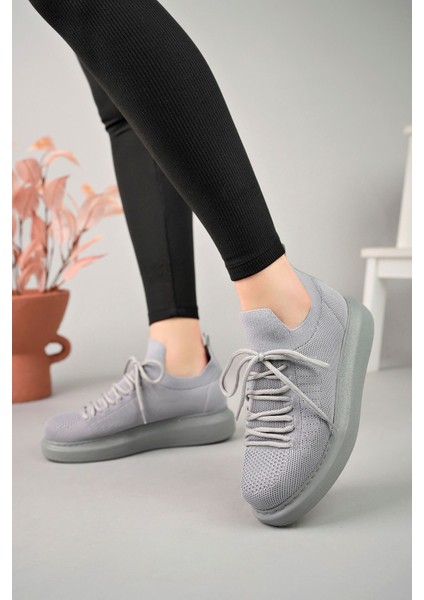 Bağcık Detaylı Triko Kumaş Erkek Spor Ayakkabı Antrasit