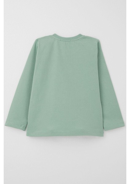 Erkek Bebek Uzun Kollu Tişört Cep Detaylı Cool Yazı Armalı 9 Ay-3 Yaş, Su Yeşili fiyatları