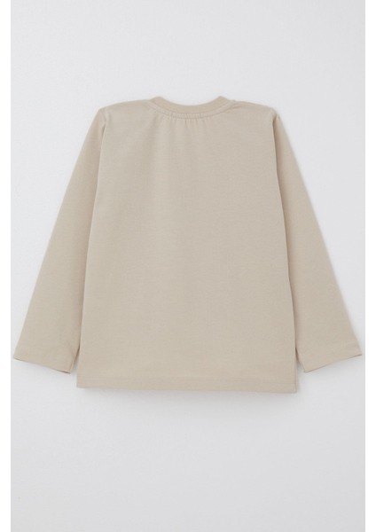 Erkek Bebek Uzun Kollu Tişört Cep Detaylı Cool Yazı Armalı 9 Ay-3 Yaş, Bej fiyatları