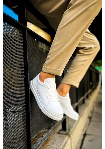 Sho979 Bağcıklı Rahat Taban Santoni Crt Spor Erkek Ayakkabı Beyaz