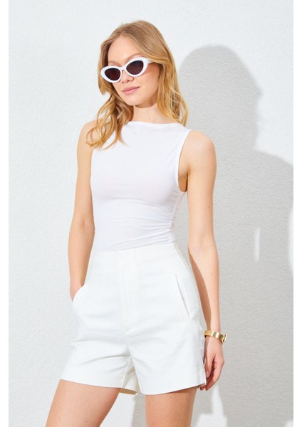 Kadın Ekru Kayık Yaka Yanları Büzgülü Sandy Bluz fiyatları