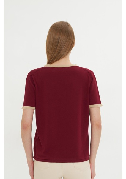 Kadın Bisiklet Yaka Renkli Biyeli Kısa Kol Triko Bluz 2105 fırsatları