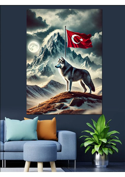 Kurt ve Türk Bayrağı Dekoratif Kanvas - Mdf Ahşap Tablo fiyatları