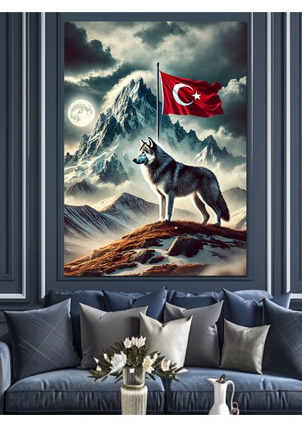 Kurt ve Türk Bayrağı Dekoratif Kanvas - Mdf Ahşap Tablo fırsatları