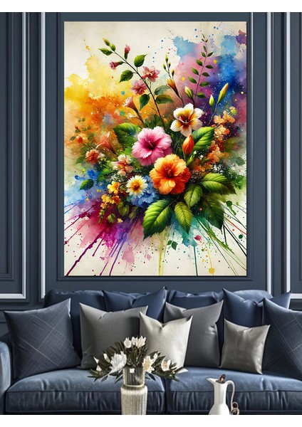 Çiçek Patlaması Sanatı Dekoratif Kanvas - Mdf Ahşap Tablo