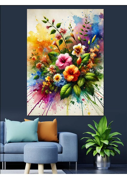 Çiçek Patlaması Sanatı Dekoratif Kanvas - Mdf Ahşap Tablo fırsatları