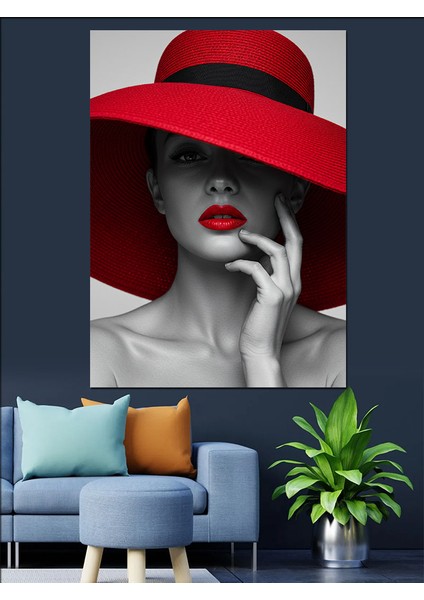 Kırmızı Şapkalı Kadın Dekoratif Kanvas - Mdf Ahşap Tablo fiyatları