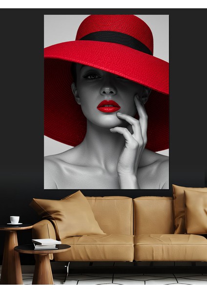 Kırmızı Şapkalı Kadın Dekoratif Kanvas - Mdf Ahşap Tablo modelleri