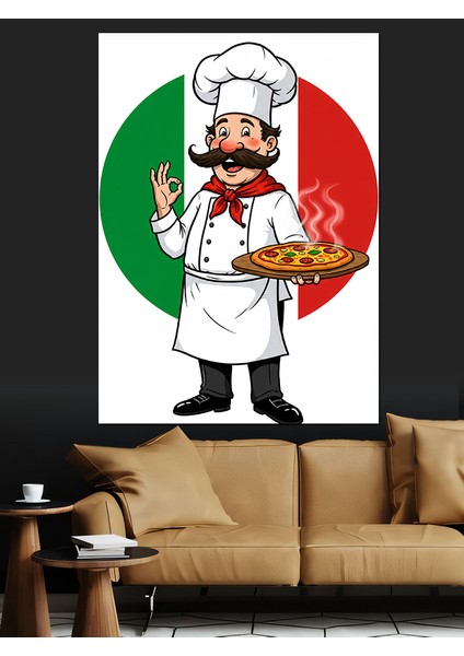 Italyan Şef ve Pizza Sanatı Dekoratif Kanvas - Mdf Ahşap Tablo
