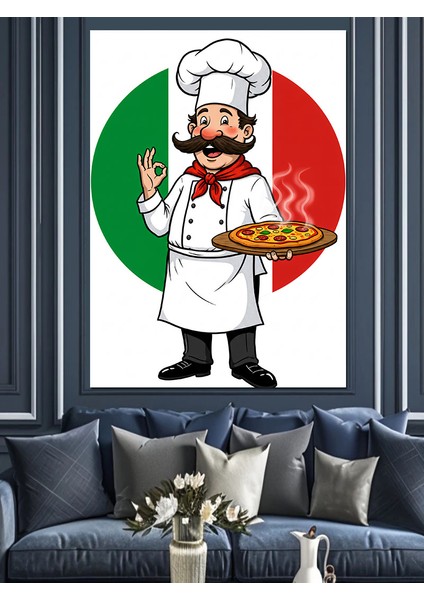 Italyan Şef ve Pizza Sanatı Dekoratif Kanvas - Mdf Ahşap Tablo fiyatları