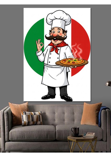 Italyan Şef ve Pizza Sanatı Dekoratif Kanvas - Mdf Ahşap Tablo fırsatları