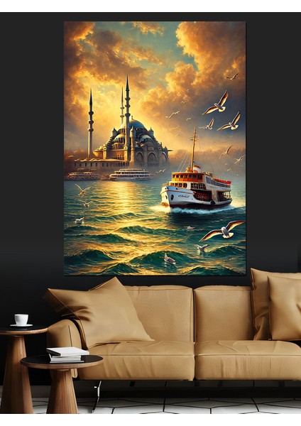 Camii ve Gün Batımı Manzarası Dekoratif Kanvas - Mdf Ahşap Tablo