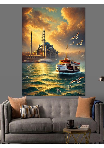Camii ve Gün Batımı Manzarası Dekoratif Kanvas - Mdf Ahşap Tablo fırsatları