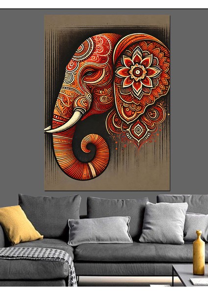 Fil ve Mandala Deseni Dekoratif Kanvas - Mdf Ahşap Tablo