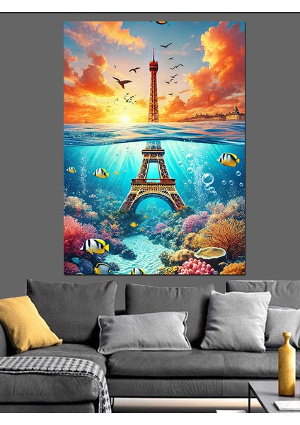 Eyfel Kulesi ve Deniz Dekoratif Kanvas - Mdf Ahşap Tablo fiyatları