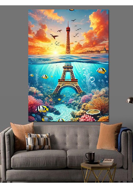 Eyfel Kulesi ve Deniz Dekoratif Kanvas - Mdf Ahşap Tablo modelleri