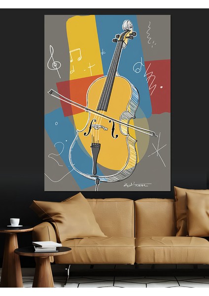 Gitar ve Müzik Sembolü Dekoratif Kanvas - Mdf Ahşap Tablo
