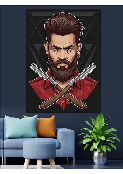 Berber ve Çapraz Bıçak Figürü Dekoratif Kanvas - Mdf Ahşap Tablo modelleri