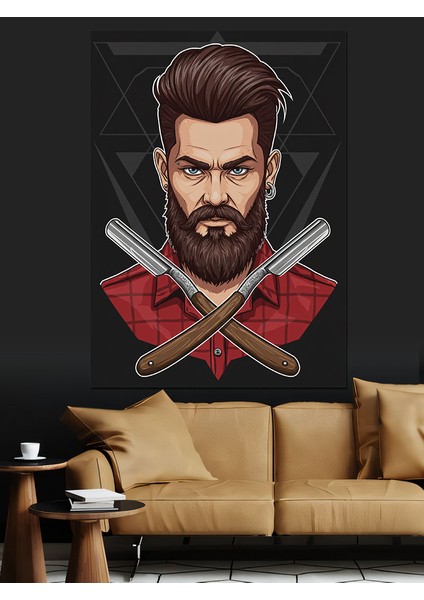 Berber ve Çapraz Bıçak Figürü Dekoratif Kanvas - Mdf Ahşap Tablo fırsatları