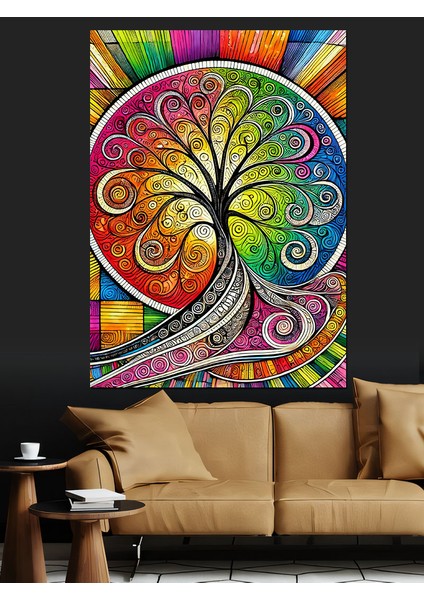 Renkli Spiral Hayat Ağacı Dekoratif Kanvas - Mdf Ahşap Tablo fiyatları
