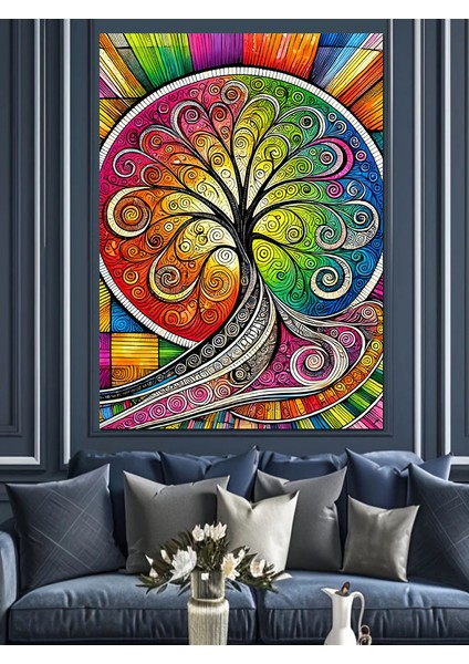 Renkli Spiral Hayat Ağacı Dekoratif Kanvas - Mdf Ahşap Tablo modelleri