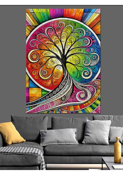 Renkli Spiral Hayat Ağacı Dekoratif Kanvas - Mdf Ahşap Tablo fırsatları