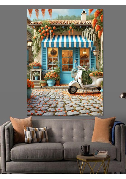 Vintage Vespa Sokakları Dekoratif Kanvas - Mdf Ahşap Tablo