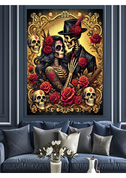 Şeker Kafatası ve Güller Dekoratif Kanvas - Mdf Ahşap Tablo fiyatları