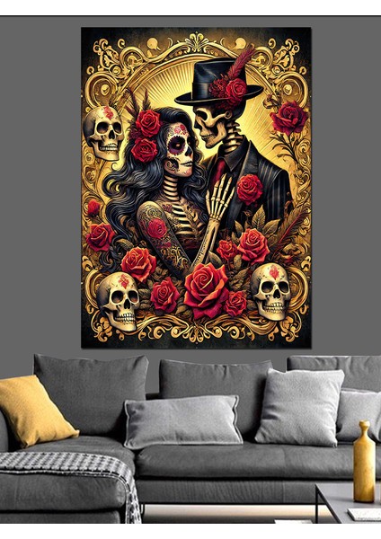 Şeker Kafatası ve Güller Dekoratif Kanvas - Mdf Ahşap Tablo modelleri