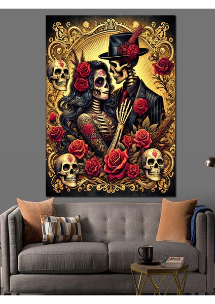 Şeker Kafatası ve Güller Dekoratif Kanvas - Mdf Ahşap Tablo fırsatları