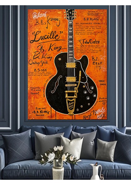 Vintage Gitar Afişi Dekoratif Kanvas - Mdf Ahşap Tablo