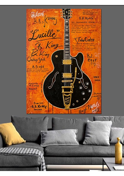 Vintage Gitar Afişi Dekoratif Kanvas - Mdf Ahşap Tablo fiyatları