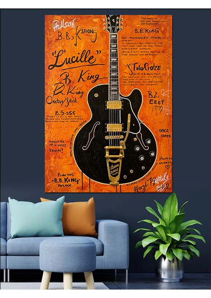 Vintage Gitar Afişi Dekoratif Kanvas - Mdf Ahşap Tablo fırsatları