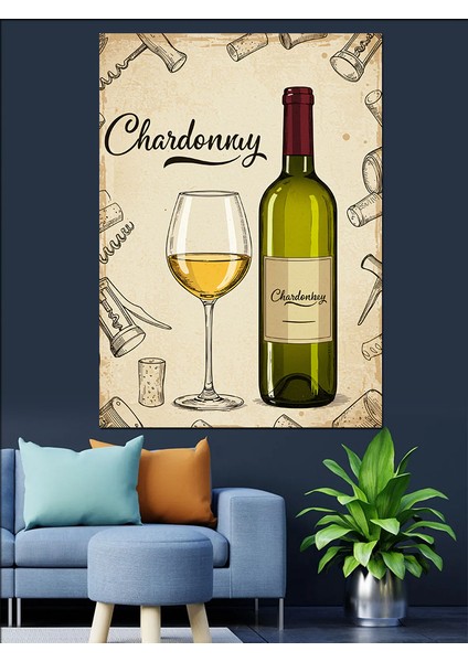 Şarap ve Chardonnay Afişi Dekoratif Kanvas - Mdf Ahşap Tablo