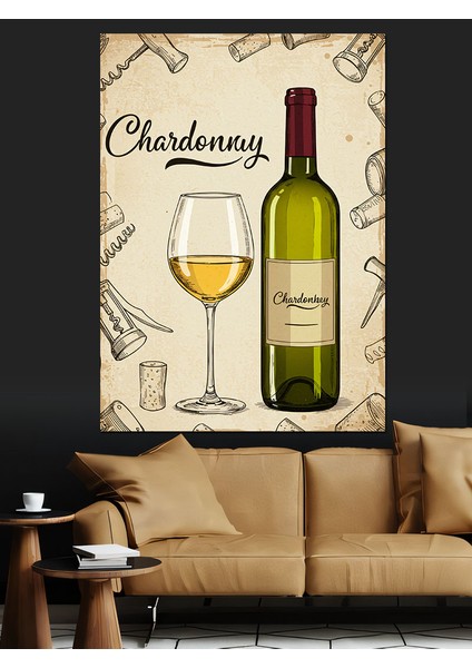 Şarap ve Chardonnay Afişi Dekoratif Kanvas - Mdf Ahşap Tablo fiyatları