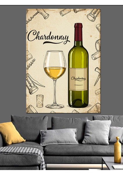 Şarap ve Chardonnay Afişi Dekoratif Kanvas - Mdf Ahşap Tablo fırsatları
