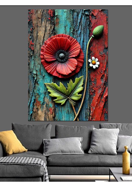 Renkli Gelincik Çiçeği Dekoratif Kanvas - Mdf Ahşap Tablo
