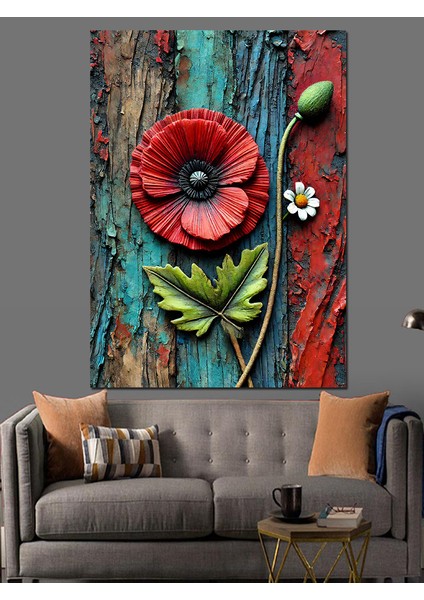 Renkli Gelincik Çiçeği Dekoratif Kanvas - Mdf Ahşap Tablo fiyatları