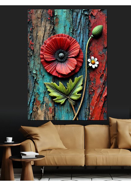 Renkli Gelincik Çiçeği Dekoratif Kanvas - Mdf Ahşap Tablo fırsatları