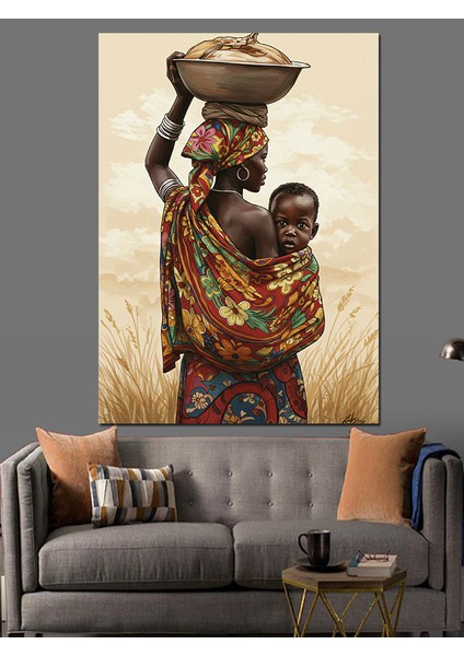 Su Taşıyan Afrikalı Kadın Dekoratif Kanvas - Mdf Ahşap Tablo