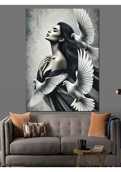 Güvercinlerle Kadın Portresi Dekoratif Kanvas - Mdf Ahşap Tablo modelleri