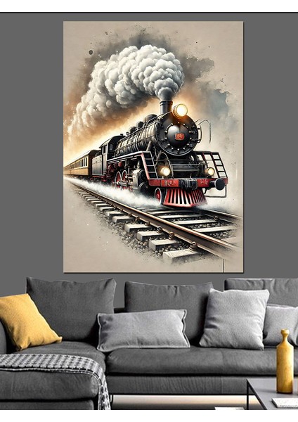Tarihi Buharlı Tren Dekoratif Kanvas - Mdf Ahşap Tablo