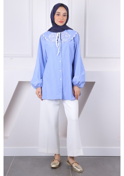 Mavi Yaka Detaylı Gömlek fiyatları
