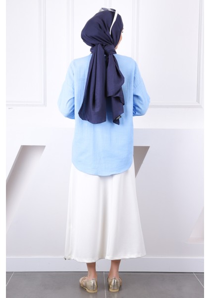 Bebe Mavi Kolu Katlı Düğmeli Keten Gömlek fırsatları