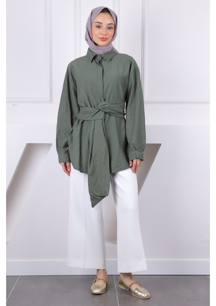 Haki Bel Kuşaklı Modal Gömlek fiyatları