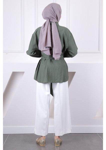 Haki Bel Kuşaklı Modal Gömlek fırsatları