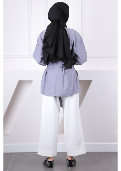 Gri Bel Kuşaklı Modal Gömlek fırsatları