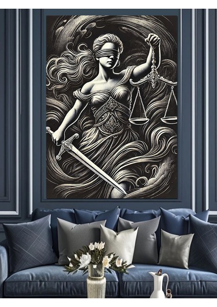Adalet Tanrıçası Tasviri Dekoratif Kanvas - Mdf Ahşap Tablo